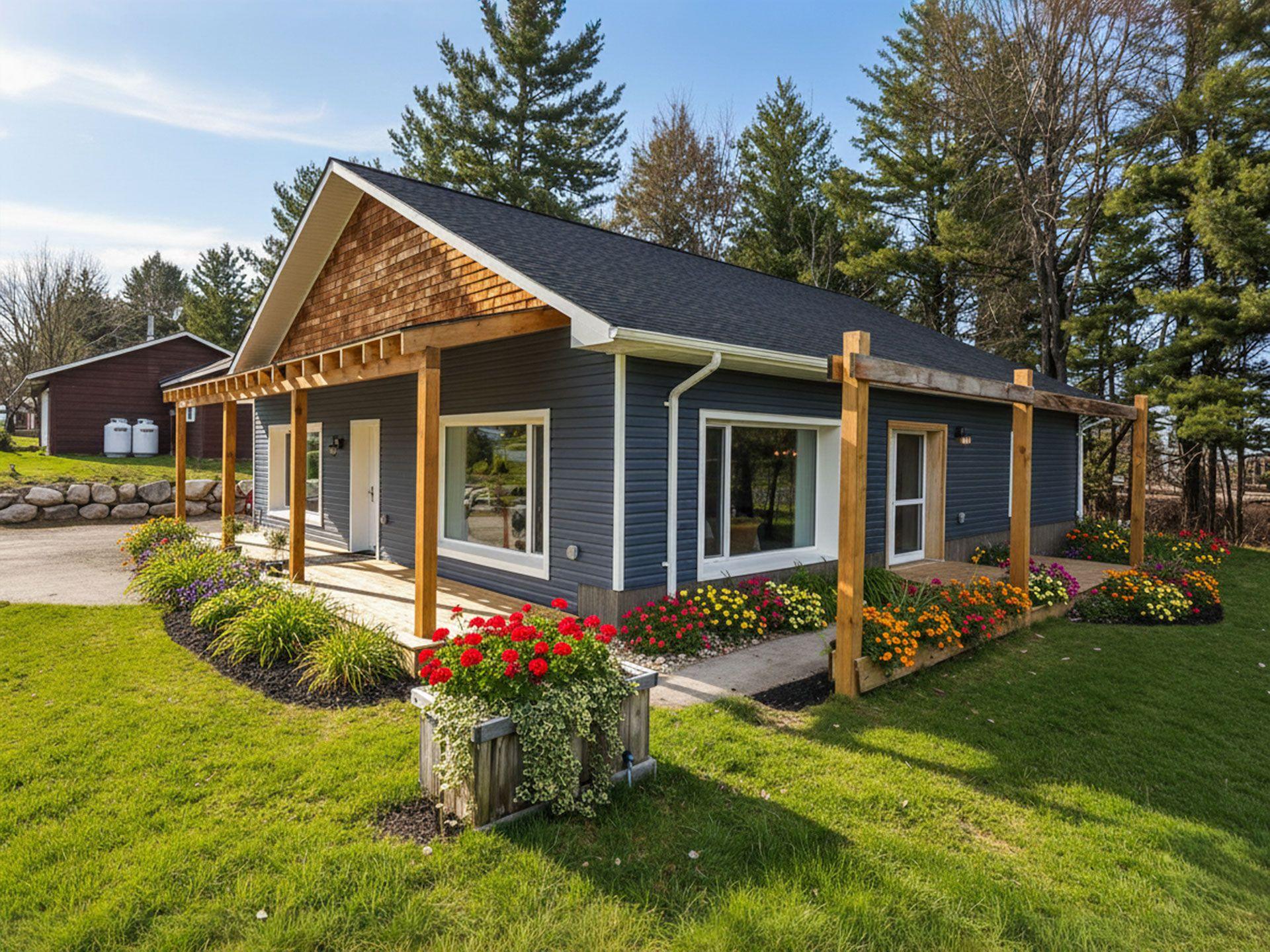 Energy-efficient Passive House home Ontario with dark gray siding and low-maintenance exterior